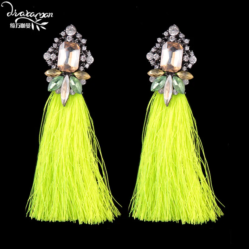 Dvacaman, брендовые этнические длинные серьги с кисточками, женские, Boho, цветные, хрустальные стразы, висячие, для женщин, массивные, вечерние, ювелирные изделия - Окраска металла: yellow