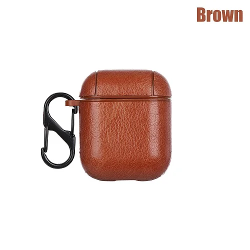brown for airpod 2 Винтажный чехол-крючок из натуральной кожи для AirPods, матовый чехол для Airpods 1 2, роскошная Защитная сумка для хранения, черный и коричневый цвета, Прямая поставка - Цвет: brown for airpod 2