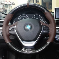 shining wheat palm red genuine leather pu carbon fiber steering wheel cover for bmw 316i 320i 328i 320d f20 f45 f30 f31 f34 f32