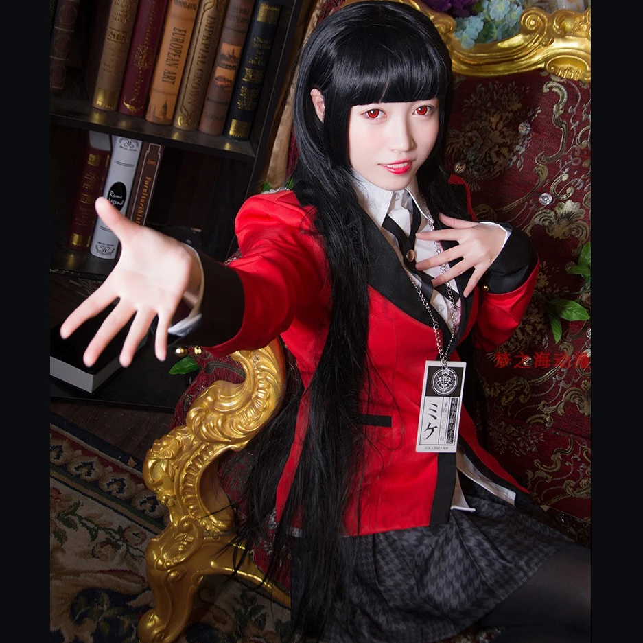 Популярные крутые костюмы для косплея, аниме Kakegurui Yumeko Jabami, японская школьная форма для девочек, полный комплект, куртка+ рубашка+ юбка+ чулки+ галстук