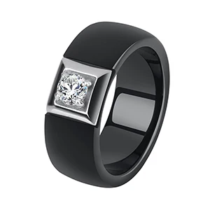 Black Ring Модные 8 мм ширина керамические кольца для мужчин и женщин удобные подходящие квадратные Кристальные женские свадебные ювелирные изделия Подарочные Кольца никогда не выцветают - Цвет основного камня: Black Ring
