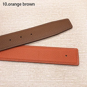 orange brown Без пряжки, дизайн, унисекс, для 3,8 см, 4,0 см, два боковых джинсов, качественный мужской ремень из воловьей кожи, натуральная кожа - Цвет: orange brown
