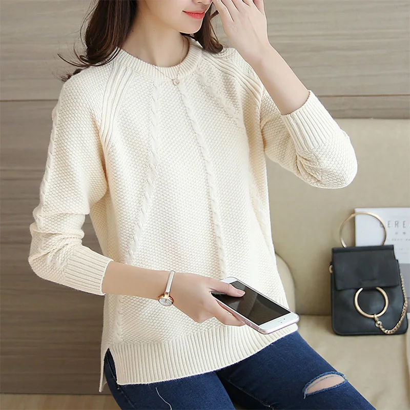 Autumn And Winter women's Sweater Round Neck Slim long-sleeved Solid Color Loose Sweaters Pullovers Vestidos LXJ446 | Женская одежда