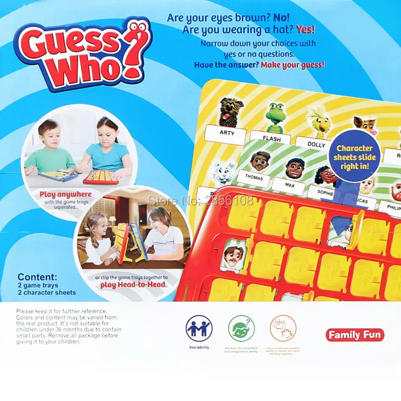 Party Family Fun Board Guessing Game: GUESS WHO with 2 Character Sheets for People and Pets! Educational Toys for 2+ Players image 2