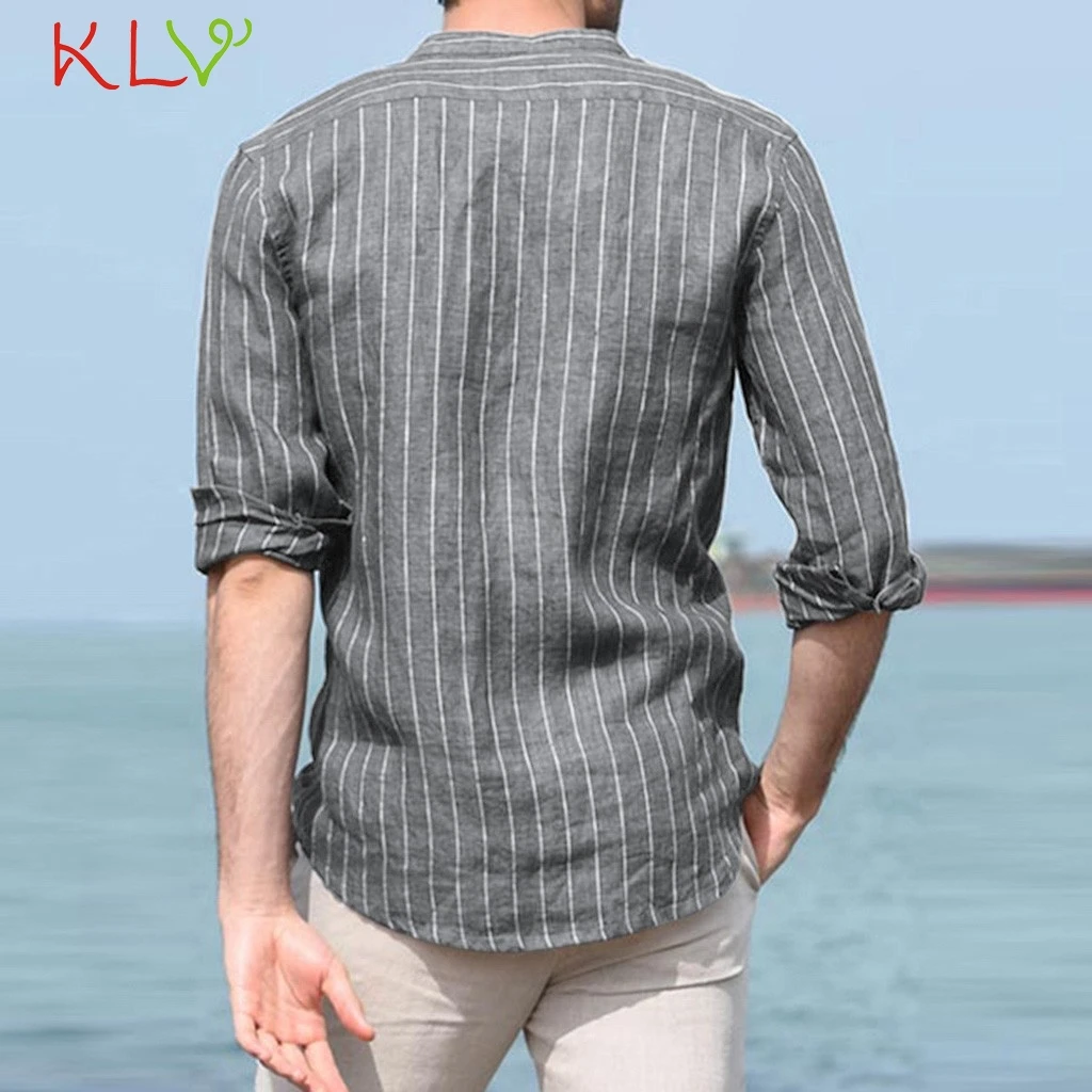 Мужская Повседневная рубашка с длинными рукавами белая в полоску пуговицами для