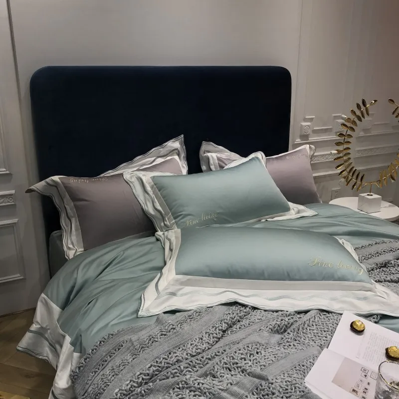 Серое, розовое, красное постельное белье, набор постельного белья queen King size, набор постельного белья из хлопка с вышивкой, набор постельного белья с пододеяльником