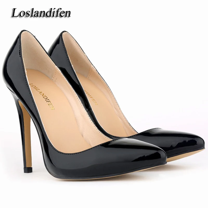 Женские туфли-лодочки с острым носком на тонком высоком каблуке 11 см большие