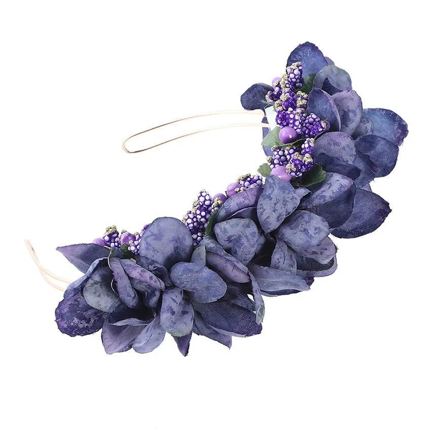 Весенне-осенняя повязка на голову с цветочным рисунком, имитация однотонного цветка, повязка на голову из золотого сплава, аксессуары для волос для фотосъемки - Цвет: Фиолетовый