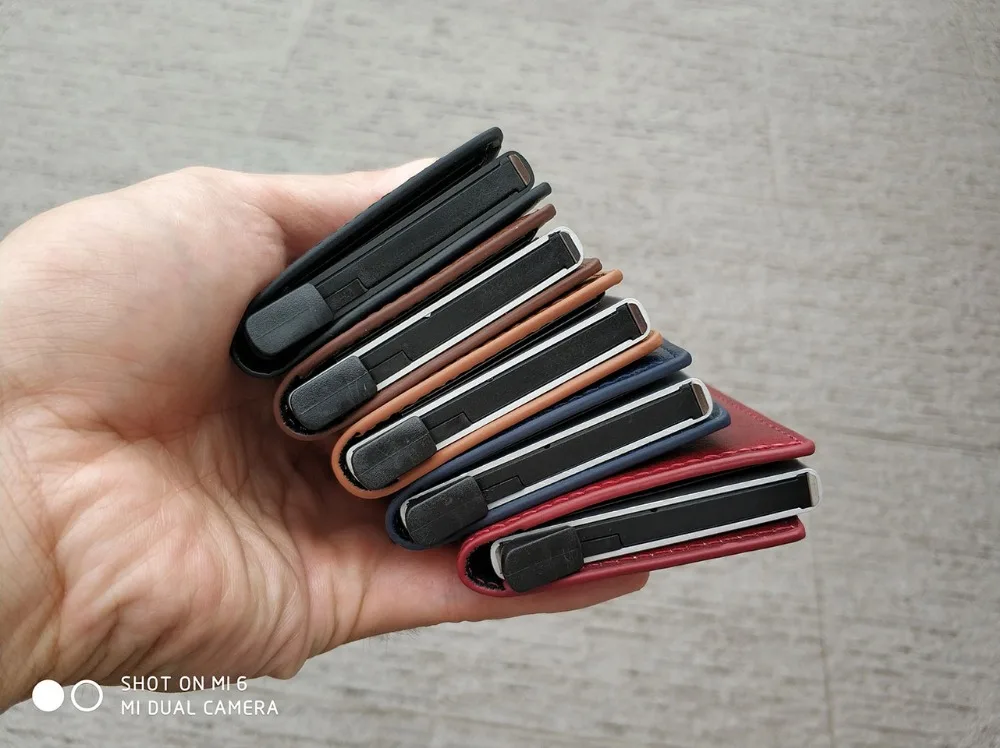 RFID брендовый кожаный держатель для карт, мужской автоматический алюминиевый сплав, на застежке, мужской бизнес многофункциональный держатель для ID карт, кошелек для мужчин