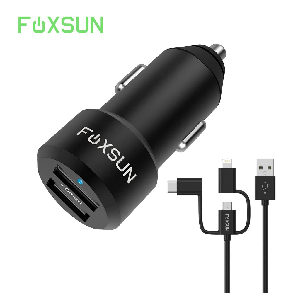 Foxsun 4.8A/24W Металлический Двойной Смарт USB порты автомобильное зарядное устройство