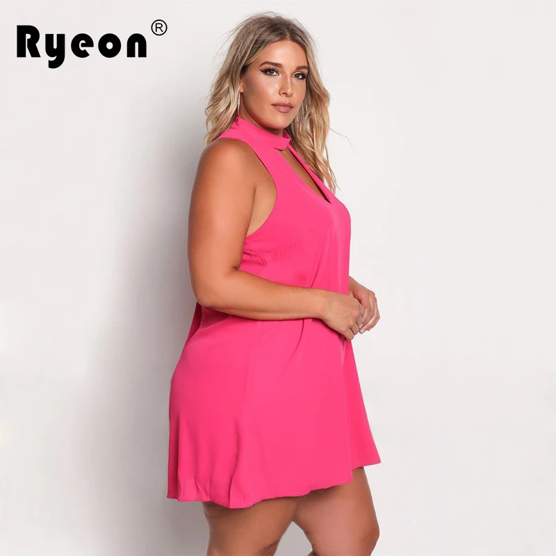 Ryeon роковой ете 2017 больших размеров платье партии Розовый пикантные по колено
