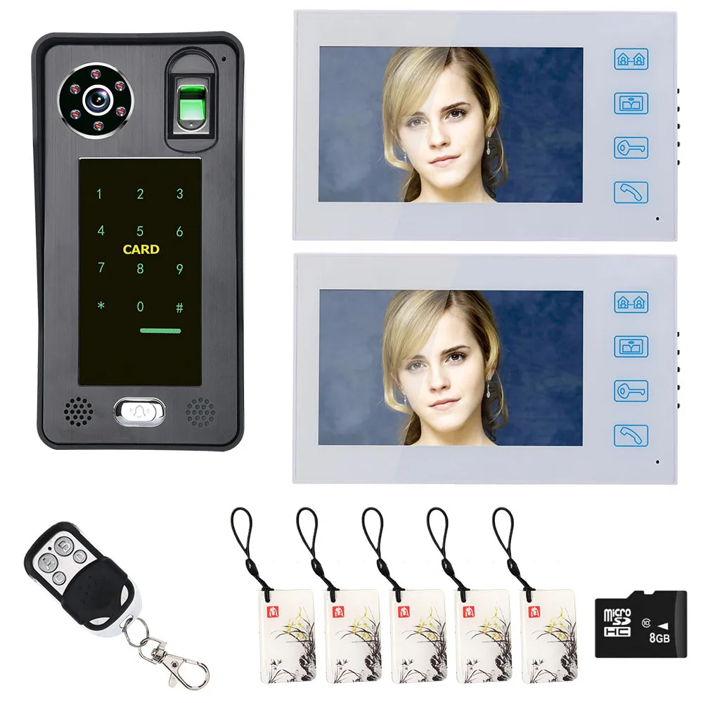 7 ''проводной отпечаток пальца RFIC Card пароль видео дверной звонок Домофон 1000TVL