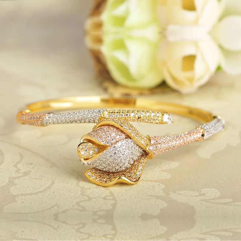 Женский комплект колец MECHOSEN набор из 3 тонов в форме розы с кубическим цирконием