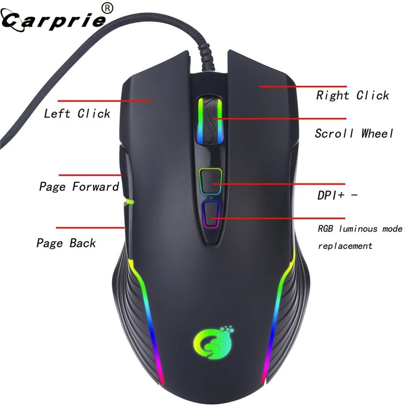 CARPRIE USB Проводная игровая мышь RGB подсветка Marquee Macro Definition для игр ноутбуков