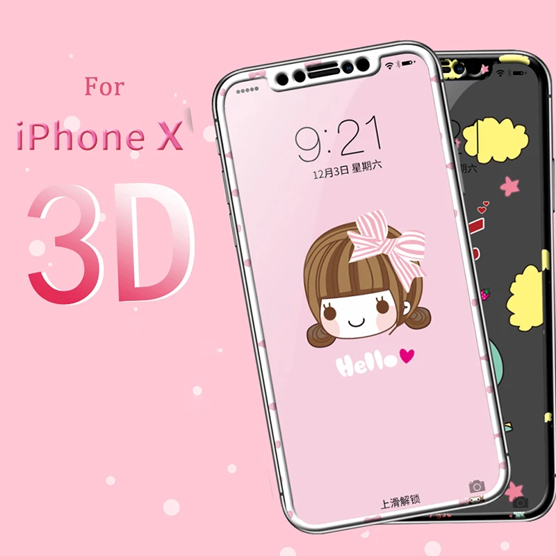 Для iphone x 3D стекло протектор экрана ультра-тонкий прекрасный мультфильм против