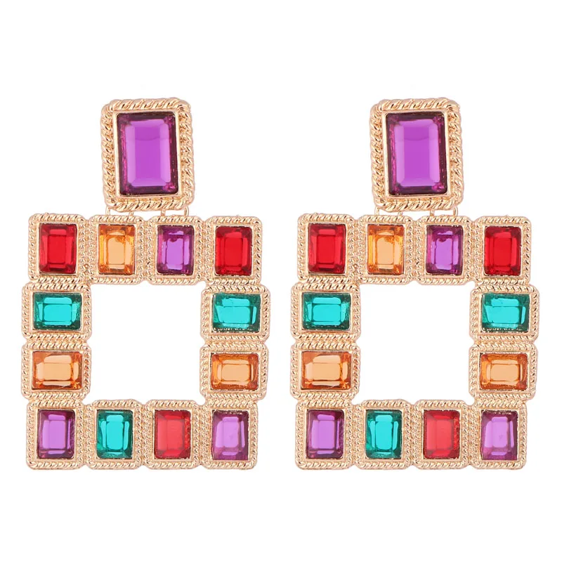 Multicolor LEADERBEADS, трендовые Разноцветные квадратные серьги-гвоздики с кристаллами, винтажные геометрические серьги-люстры из сплава, женские серьги ZA, массивные ювелирные изделия - Окраска металла: Multicolor