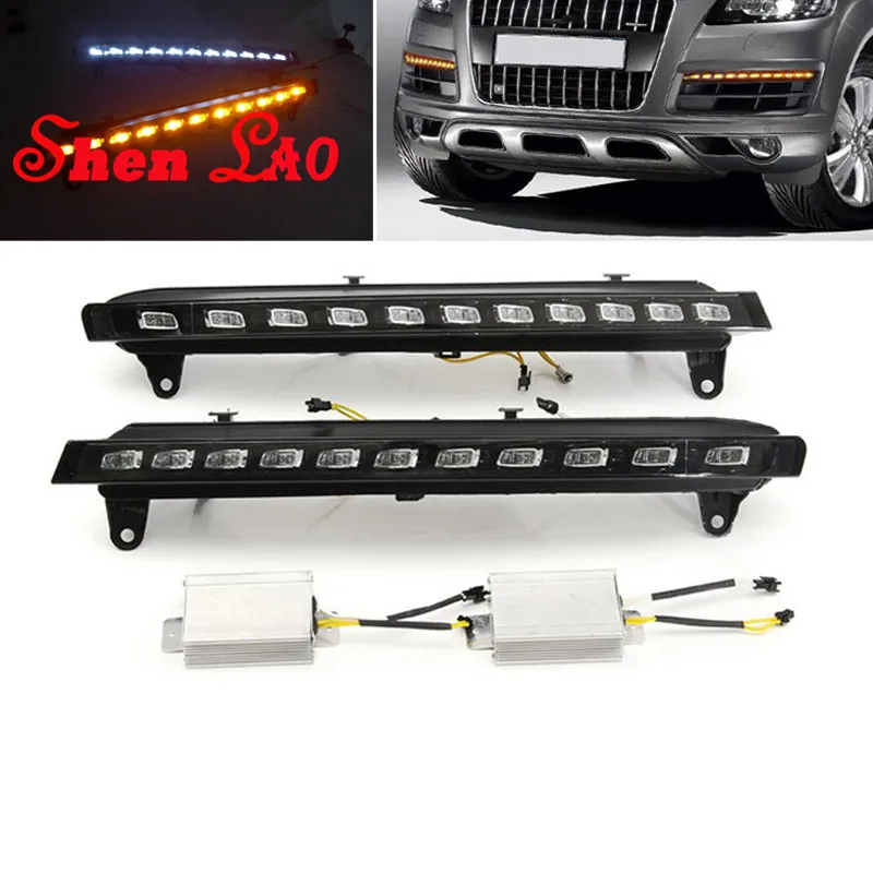 Shenlao Yellow Turning Function accessories ABS Cover 12V Car DRL LED Daytime Running Light For Audi Q7 2006 2007 2008 2009 | Автомобили и