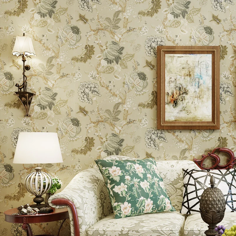 

2019 Vintage American Country Style Flowers Wallpaper Mural Rural Large Floral Papel de Parede Yellow Paper Wallpapers 3d EZ198