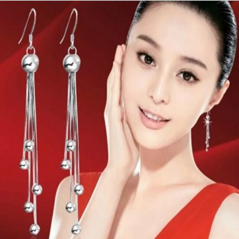 

European And American 925 Sterling Silver Jewelry Fashion Atmosphere Round Beads Tassel Female Earrings SE152
