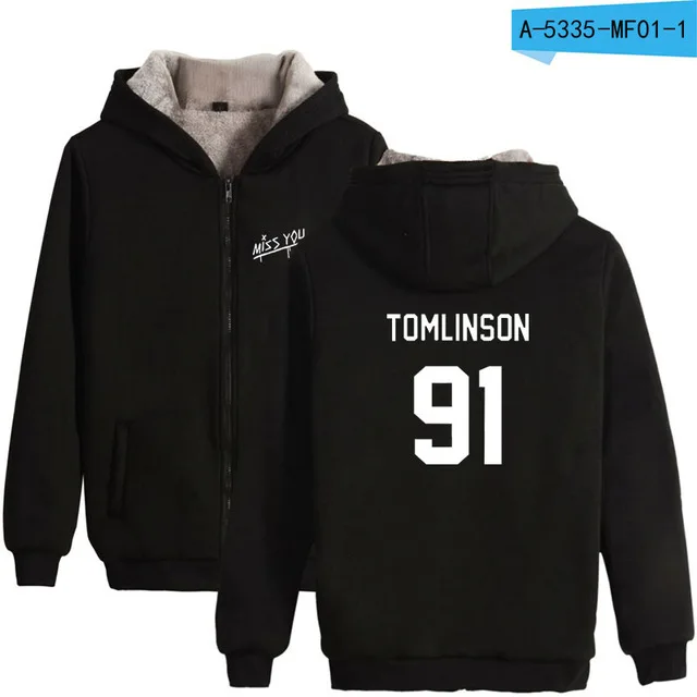 One Direction Луи Томлинсон зимняя толстовка флисовая теплая куртка утепленное пальто Miss You Толстовка с принтом одежда унисекс - Цвет: black