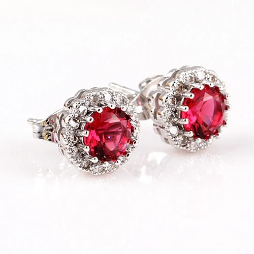 Красный New Arrival Stud Earrings For Women Fashion 925 Sterling Silver Jewelry Earing With Ruby Stones Engagement Party Accessories - Цвет камня: Красный