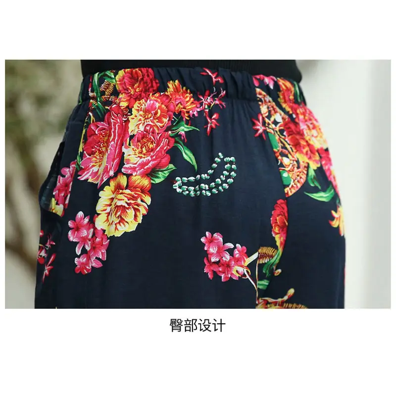 

Plus Size Women's Pants 4XL Summer High Waist Cotton Linen Pants Women Wide Leg Ankle Length Floral Casual Loose Trousers f1190