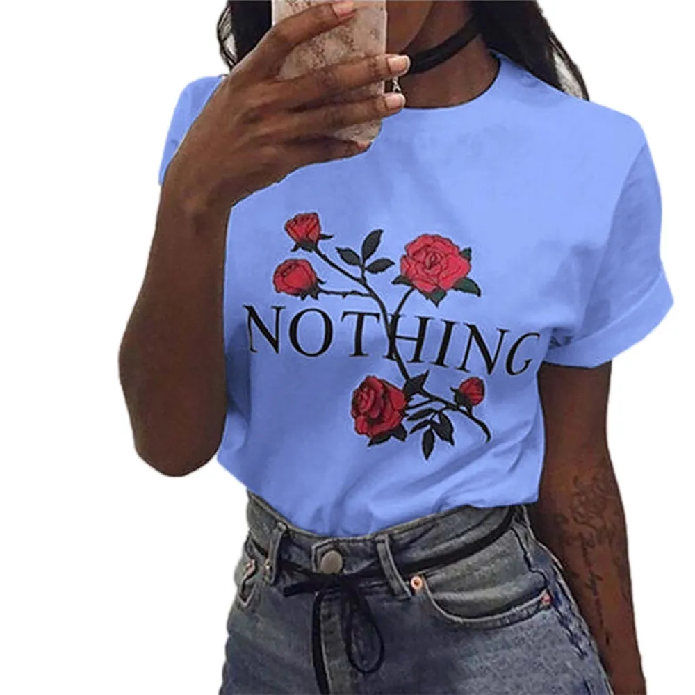 JAYCOSIN Harajuku стильная женская футболка s 2019 Nothing Rose с круглым вырезом летняя