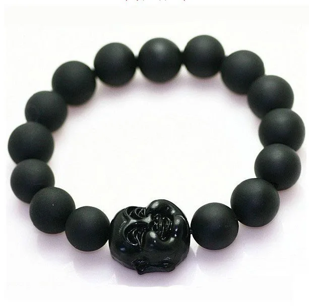 Мужской и женский браслет с бусинами 10 мм из натурального черного камня Bianshi