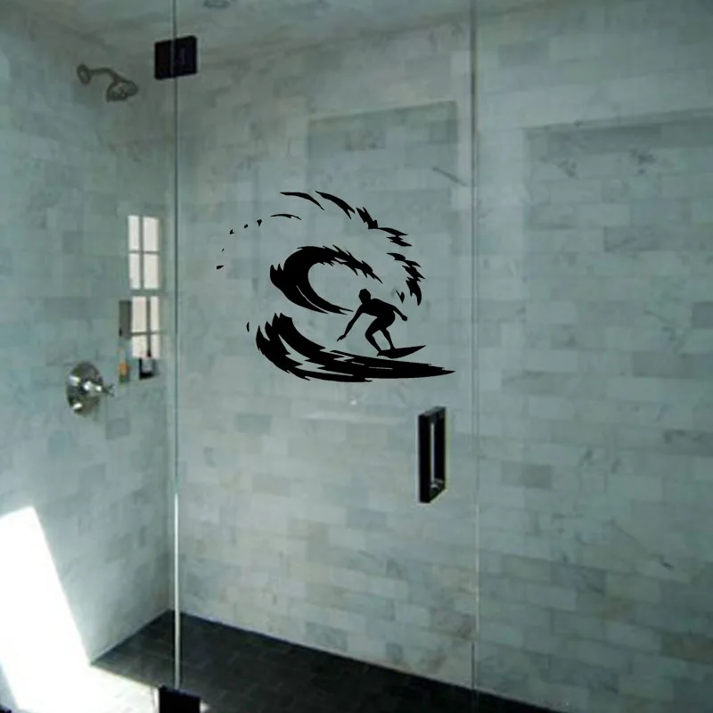YOJA 22x27.4CM Stylish Bathroom Glass Surf Decals Home Wall Stickers G2-0303 | Дом и сад