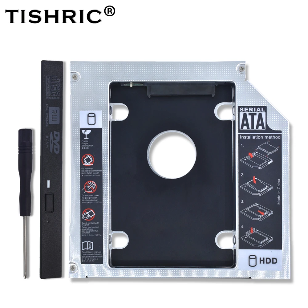 TISHRIC Алюминий Optibay 2nd HDD Caddy 12,7 мм SATA 3,0 коробка для жесткого диска корпус DVD HDD адаптер 2,5 SSD 2 ТБ для ноутбука