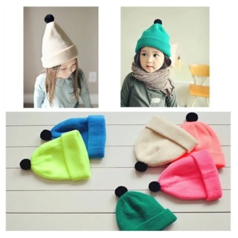 Новая детская шапка вязаные милые шапки в стиле Джокера ярких цветов с шариками