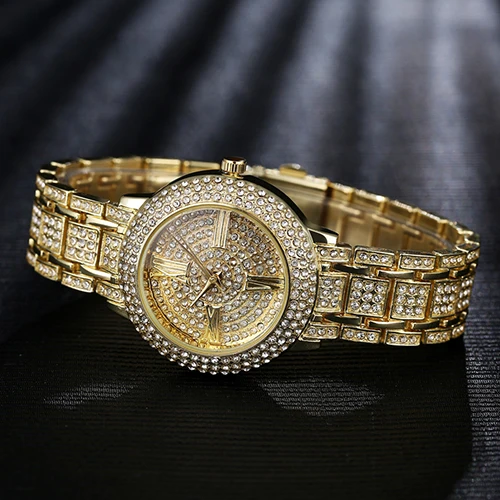 Для женщин римскими цифрами Rhinestone Циферблат Нержавеющая сталь ремешок