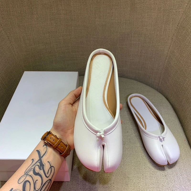 Женские кожаные слиперы Sandalias Mujer желтые черные белые Tabi брендовые модельные