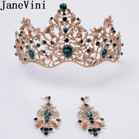 janevini baroque bridal tiaras and earrings women hair crown wedding green red crystal gold metal headband party headpieces 2019