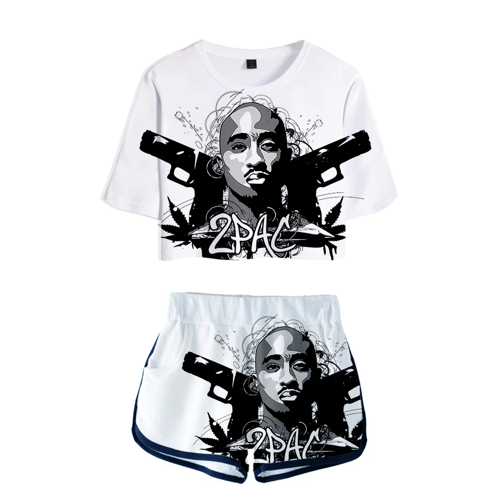 2PAC летний крутой Женский Повседневный комплект из двух предметов с 3D принтом K-POP