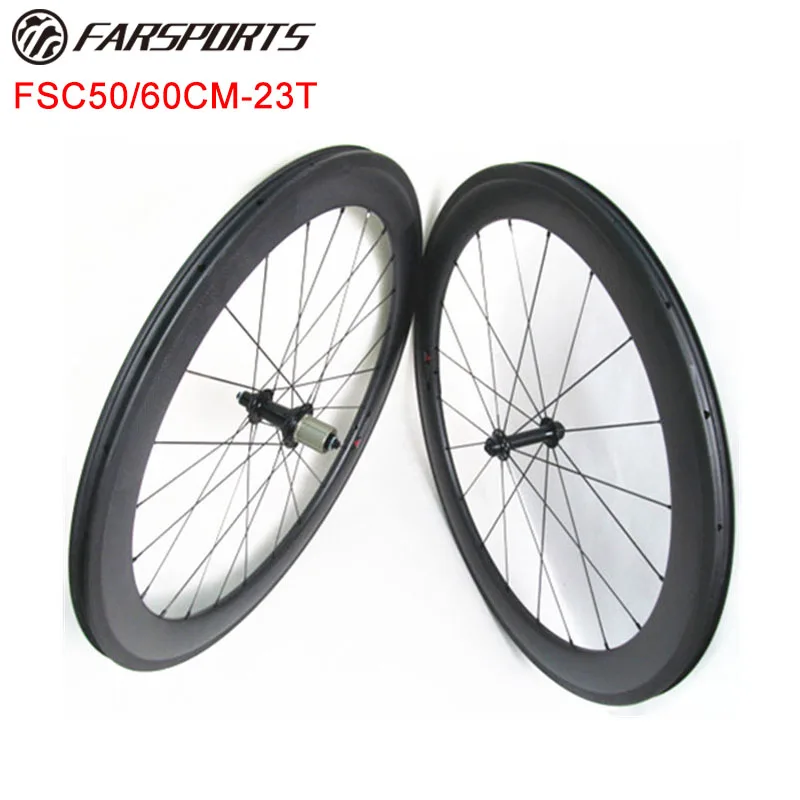 

Lightweight road bicycle wheelsets 50mm front 60mm rear 23mm aero U shape clincher rims with Sapim aero bladed spokes Bitex hub