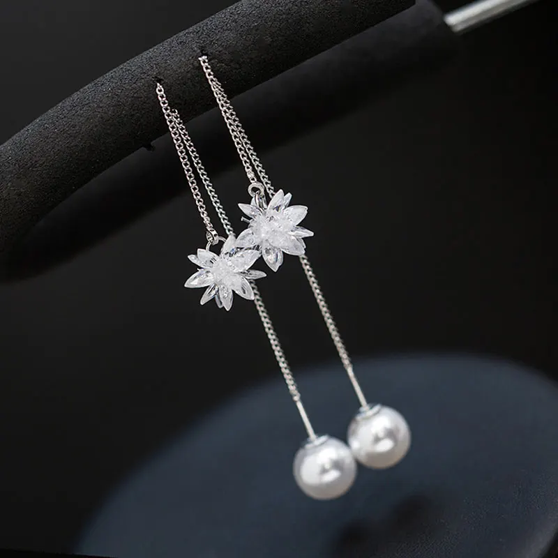 Женские Висячие серьги с цветком снега фианит кристалл 6 видов длинные кисточки