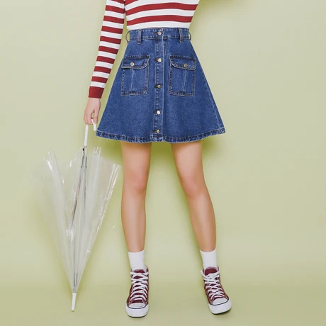 Юбки для женщин женские Лето 2017 г. Повседневное Винтаж карман однобортный