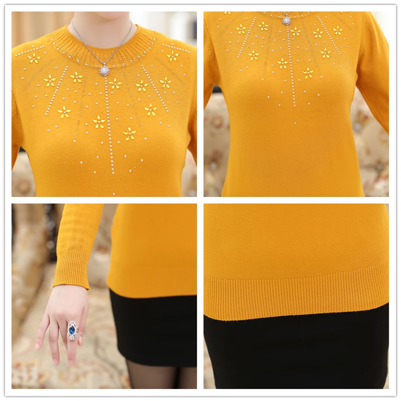 Vetement Femme pink pull femme hiver 2019 Женский пуловер Стразы вязаная женская осенне-зимняя