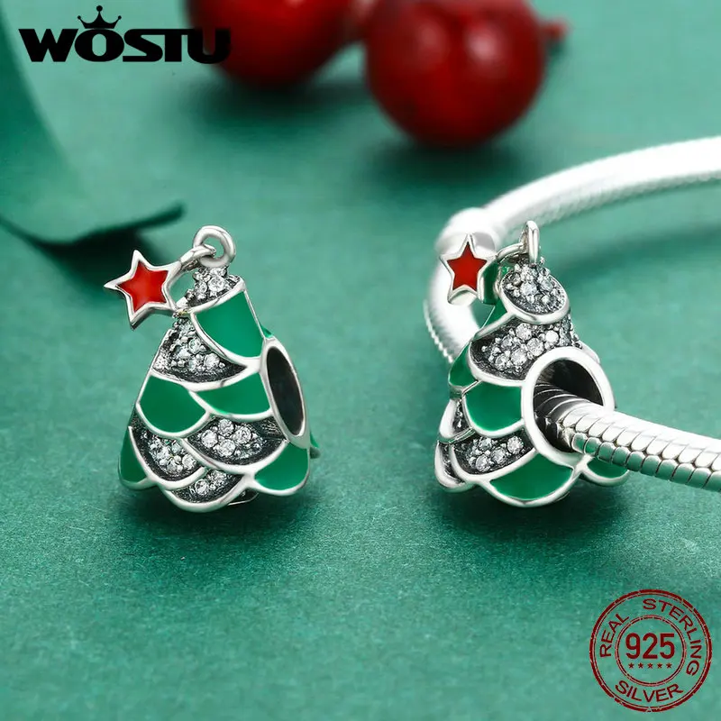 WOSTU новинка Стерлинговое Серебро 925 пробы Очаровательные зеленые бусины с