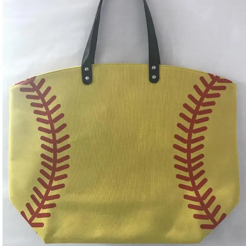 Voleybol sarı beyzbol beyaz dikiş çanta beyzbol kadın ve Çocuk Pamuk Kanvas Spor Çanta Beyzbol Softbol Tote Çanta