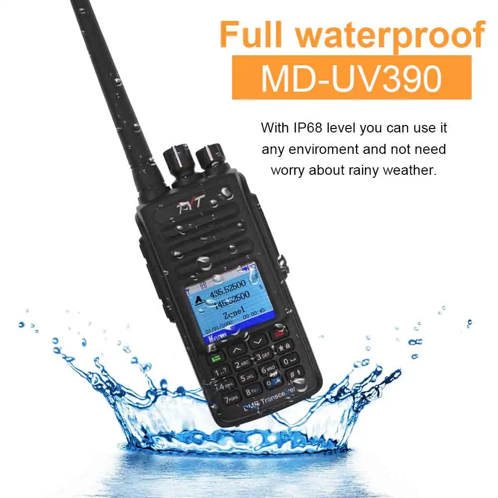 TYT MD-UV390 DMR Radio Station 5W 136-174MHz & 400-480MHz Walkie Talkie MD-390 IP67 Waterproof Dual Time Dlot Digital Radio