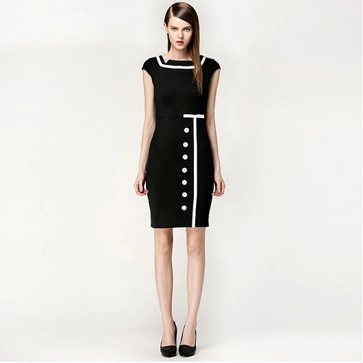 2017 New Women Business Work Sheath Bodycon Vintage Pencil Dress Career Elegant Office Black White Drop Shipping | Женская одежда