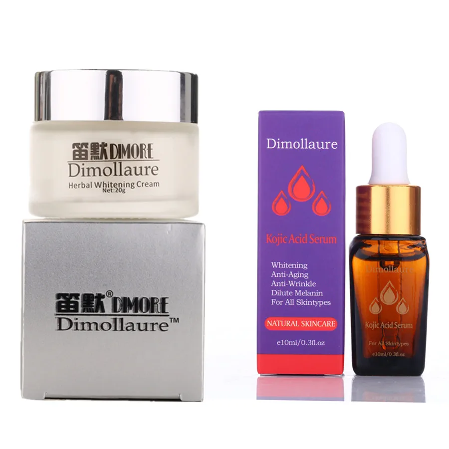 Фото Отбеливающий крем с сильным эффектом Dimollaure + Сыворотка с койевой кислотой для удаления веснушек, мелазмы, пигмента меланимы, солнечных ожог... №1
