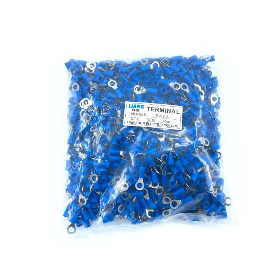 Ring Insulated Connector Terminal Block 1000PCS RV2-5 Blue Cable Wire Electrical Crimp Terminator A.W.G 16-14 Cap | Обустройство дома