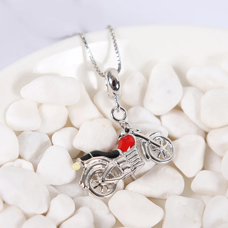 New Authentic 100% 925 Sterling Silver Bead Charm Motorcycle Bike Pendant Enamel Charms Fit Bracelets DIY Women Jewelry | Украшения и