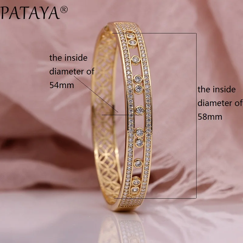 PATAYA, новинка, полый лепесток, женские браслеты, 585, розовое золото, для помолвки, модные ювелирные изделия, Круглый, прекрасный, натуральный циркон, роскошный, симметричный браслет