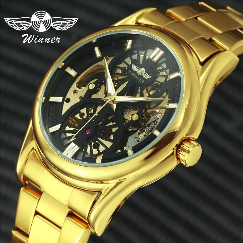 Часы WINNER Official Iced Out автоматические механические мужские часы с ремешком из