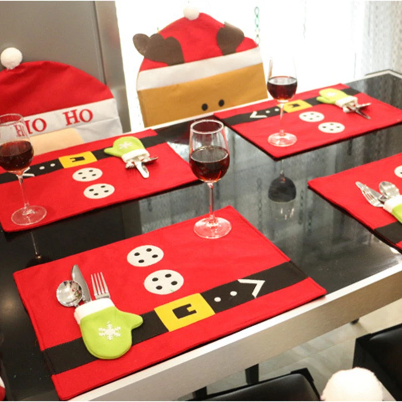 4 шт./компл. красный Рождественский Настольный коврик фланель 45x33 см Таблица
