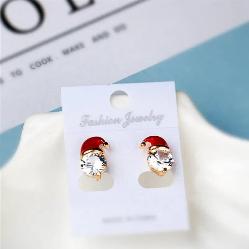 Gift Trendy Christmas Santa Claus Hat Dangle Ear Stud Alloy Crystal Earrings for Women Girls X1009 | Дом и сад